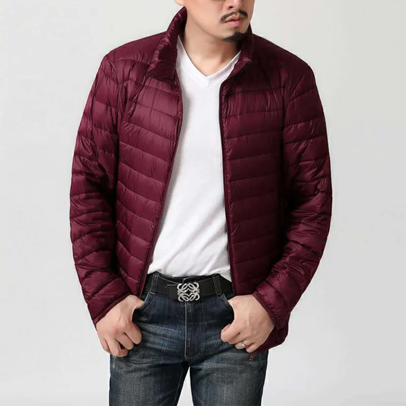 Men Thin Light Large Size Padding Parkas Winter Stand Collar Long Sleeve Zipper Waterproof Thermal Affordable All-match Coats