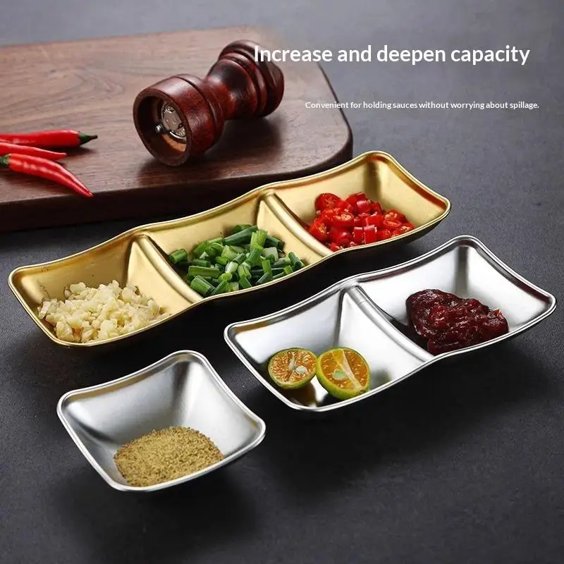 Muti-grid 304 Stainless Steel Seasoning Plate Sauce Divide Dishes Hot Pot BBQ Soy Vinagar Dish For Kitchen Gadgets