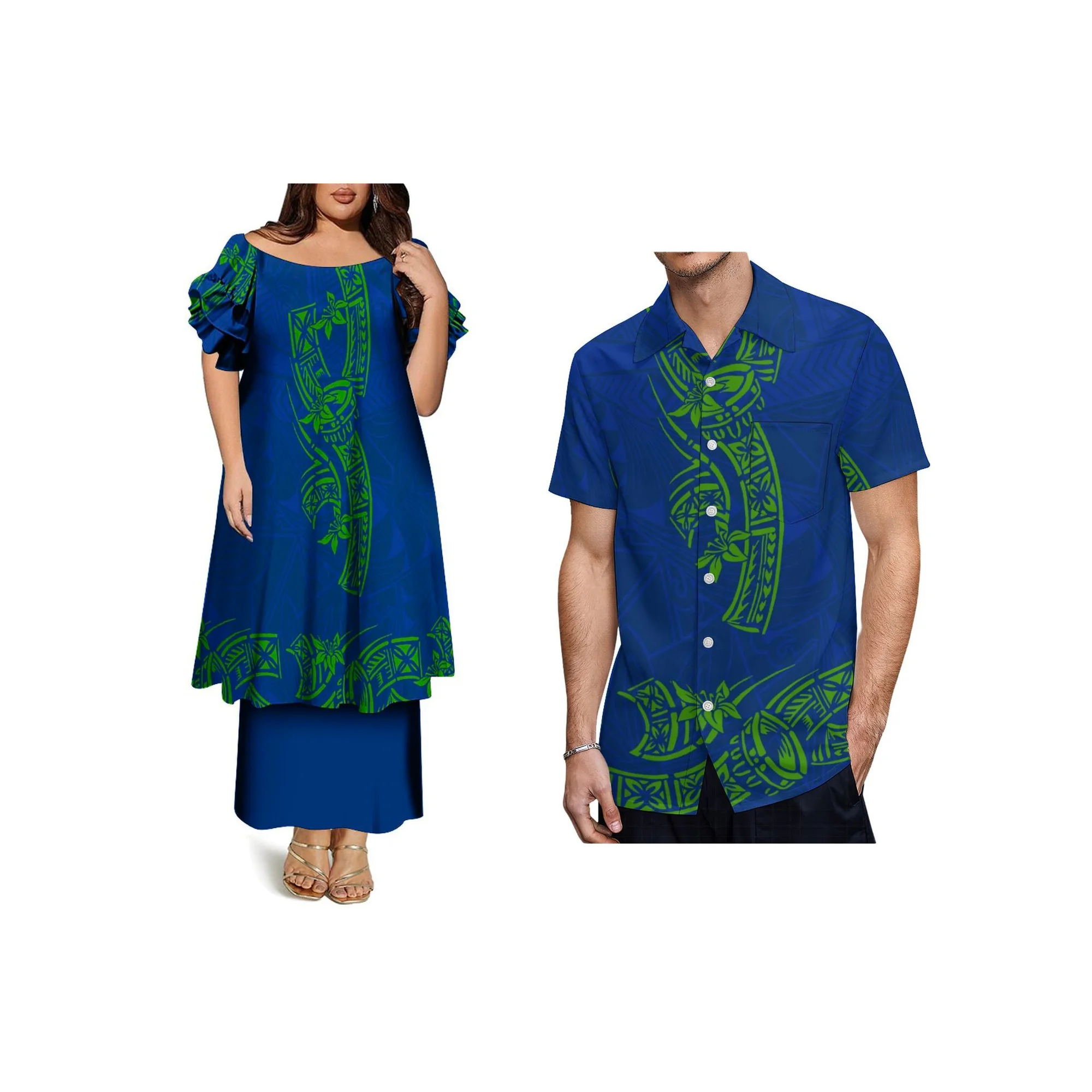 ชุดเดรสแขนสั้นระบายสองชั้นแบบสั่งทำพิเศษ ชุดโทงกา ปูเลตาซี ชุดเอเลอี ชุดลำลองเปิดไหล่สำหรับผู้หญิง ชุดสองชิ้น