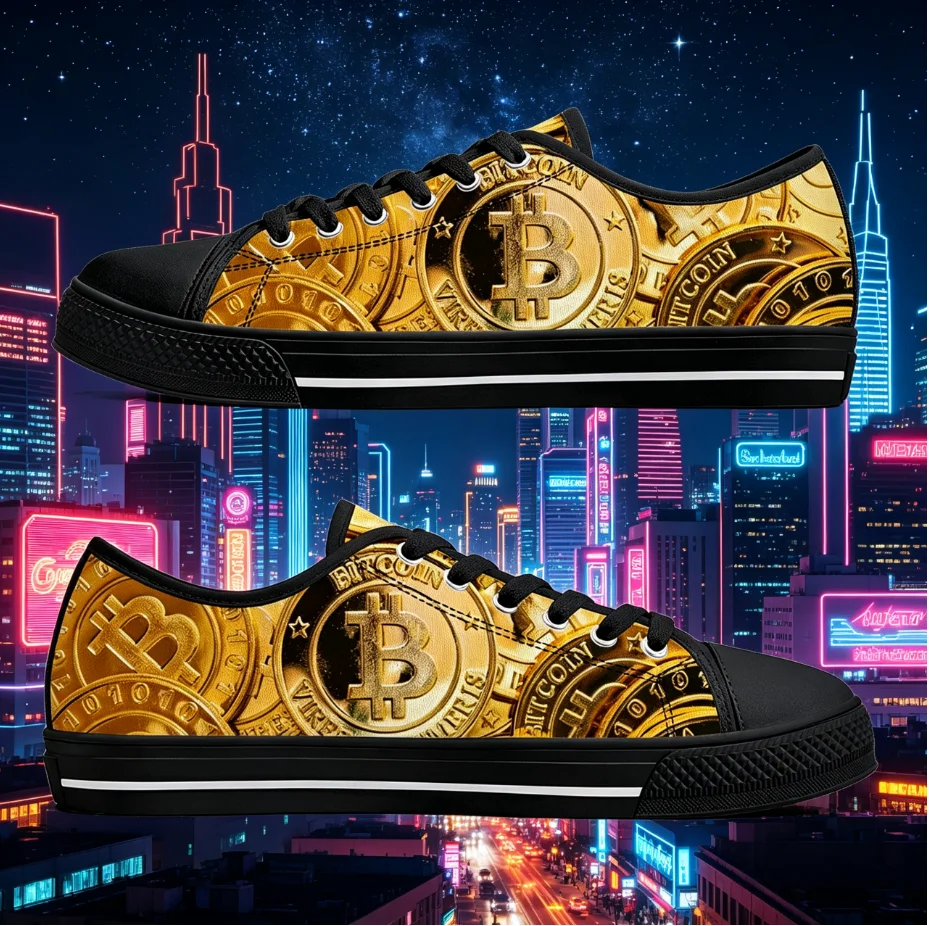 

Bitcoin Custom Low Top Sneakers Cryptocurrency Print Lightweight Breathable Unisex Street Casual Shoes