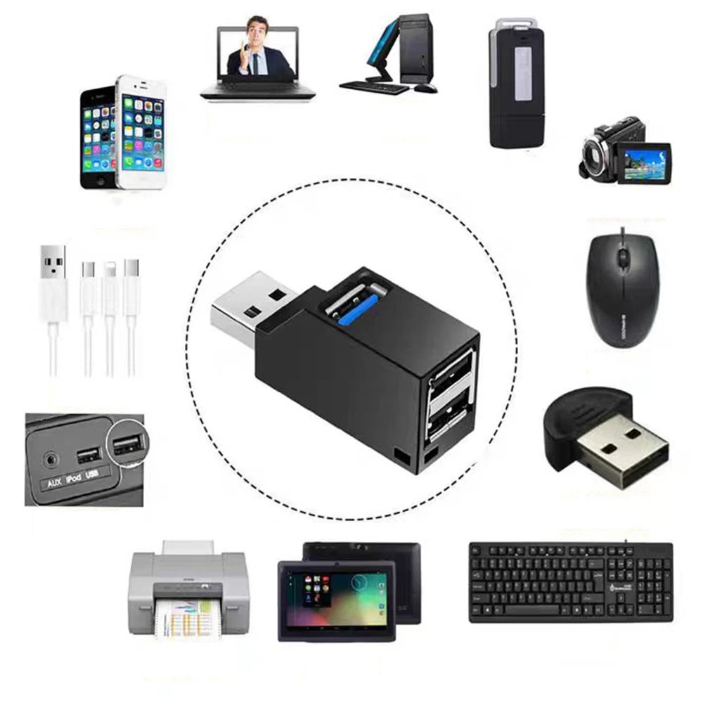 Direct-plug Portable Multi-interface HUB Splitter USB3.0 High-speed Hub 3-port Expansion Laptop U Disk Card Reader Accessories