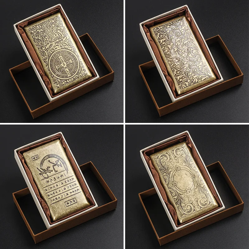 Retro Metal Cigarette Case Box -Double Sided Spring Clip Open Pocket Holder for 14 100mm Cigarettes, Credit Card Holder for Men