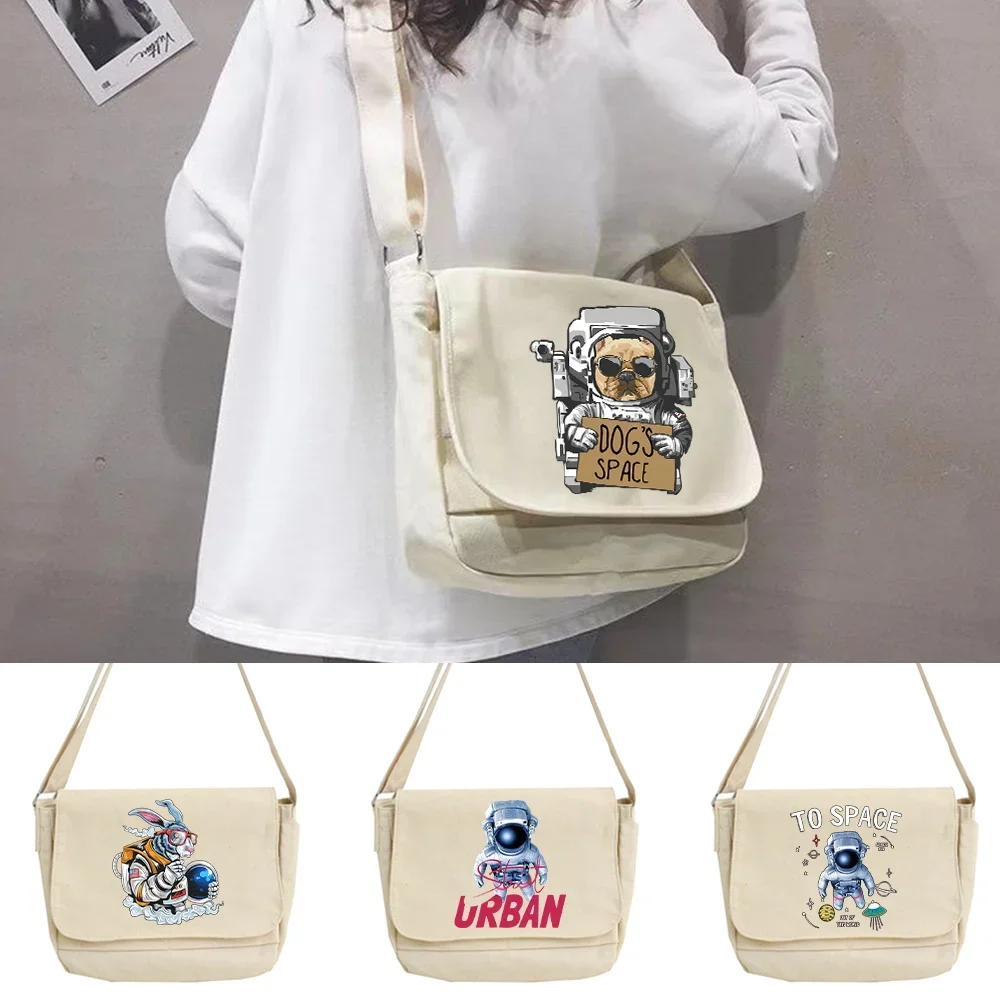 

Shoulder Bag Canvas Crossbody Bags Astronaut Pattern Series Handbag Large Capacity Teenager Girls Student School Messenger Bag