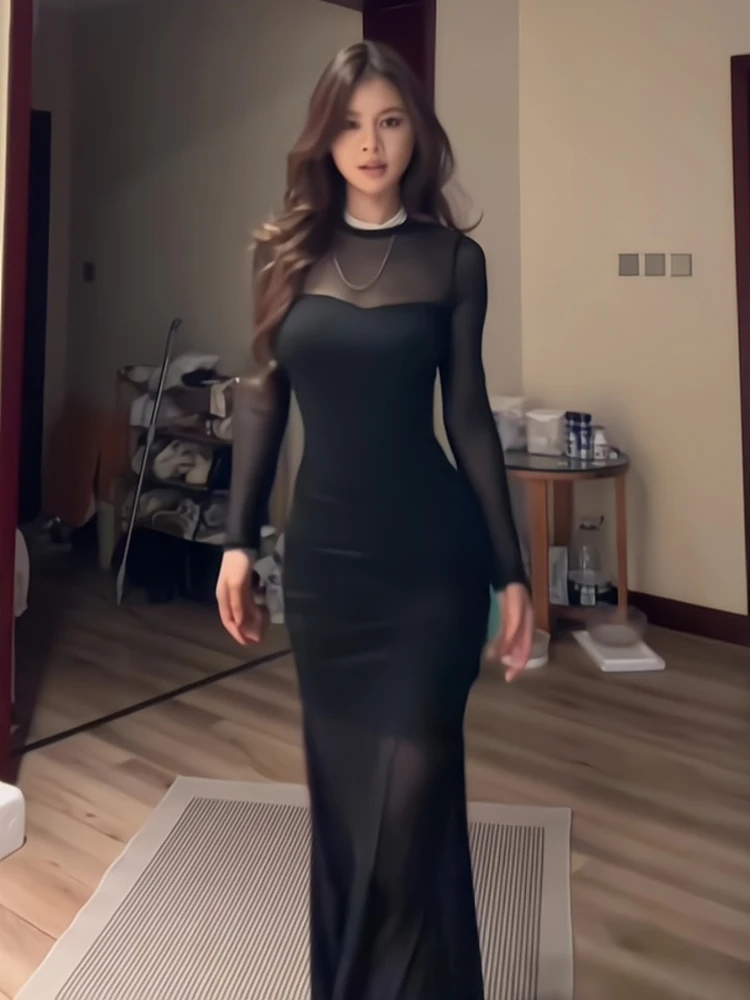 Vestidos de manga comprida vestido feminino hoco outono malhas marrom torcido em camadas gola com painéis linha a academia faculdade clássico