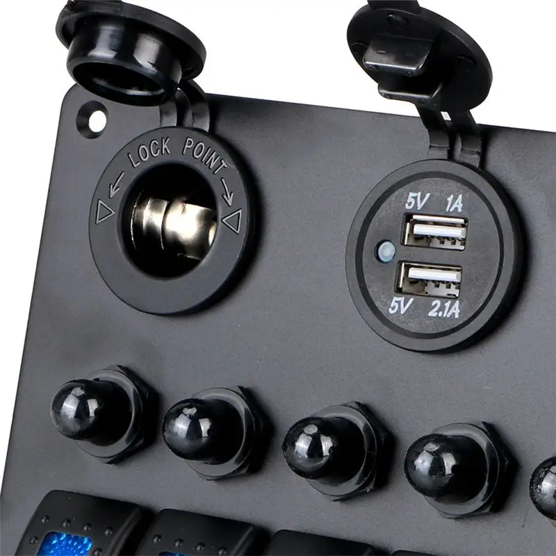 A96E-Universal Car RV 6 Switch Panel 12/24V Rocker Panel Voltmeter USB Circuit Breaker Tester Light Toggle