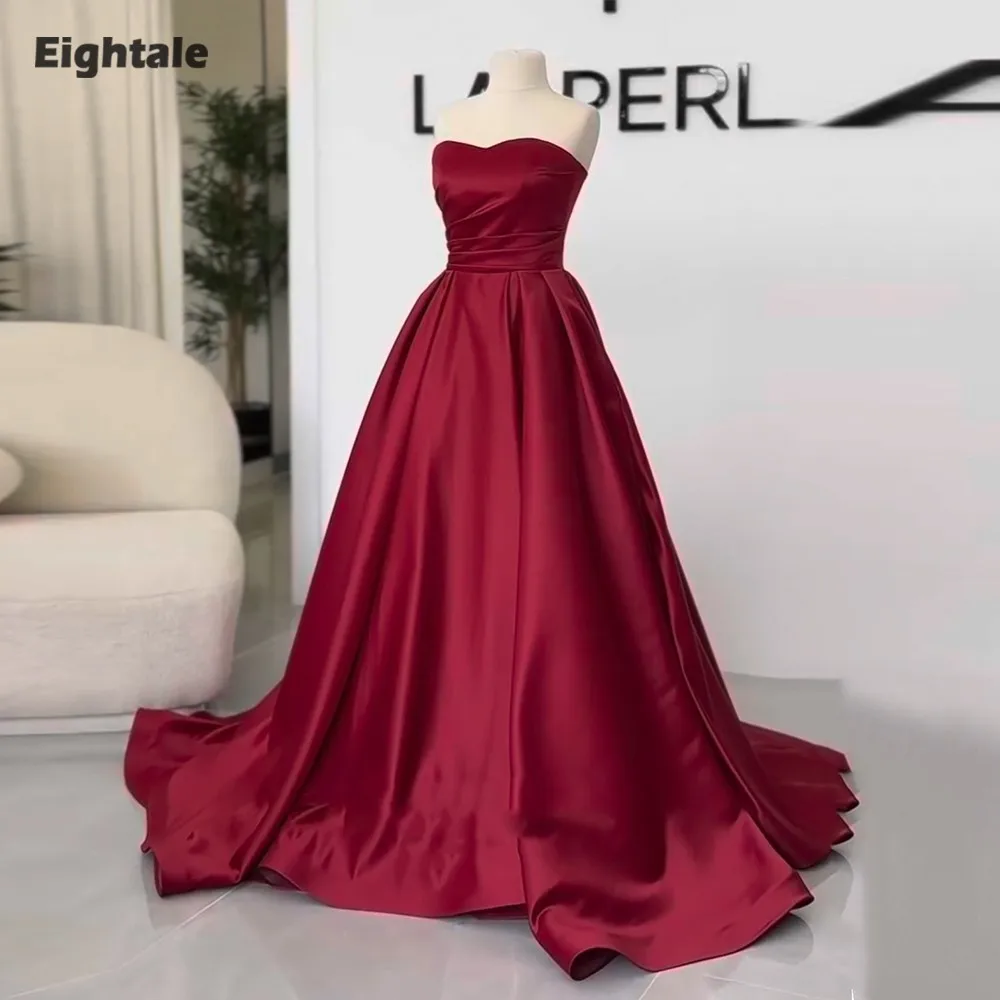 

Eightale Arabic Evening Dresses Sweetheart A-Line Red Satin Formal Customized Prom Party Gowns for Wedding