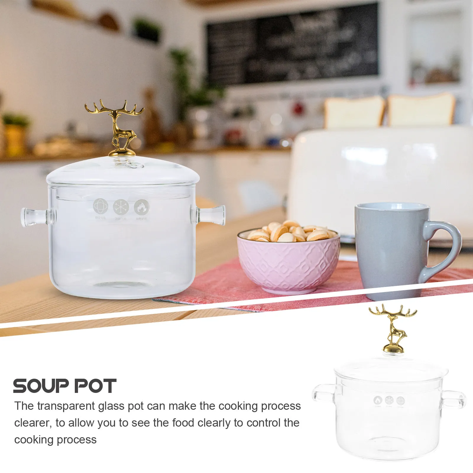 High Borosilicate Double Ear Glass Stew Pot Transparent Cooking Pot for Soup Milk Home Restaurant Heat Resistant