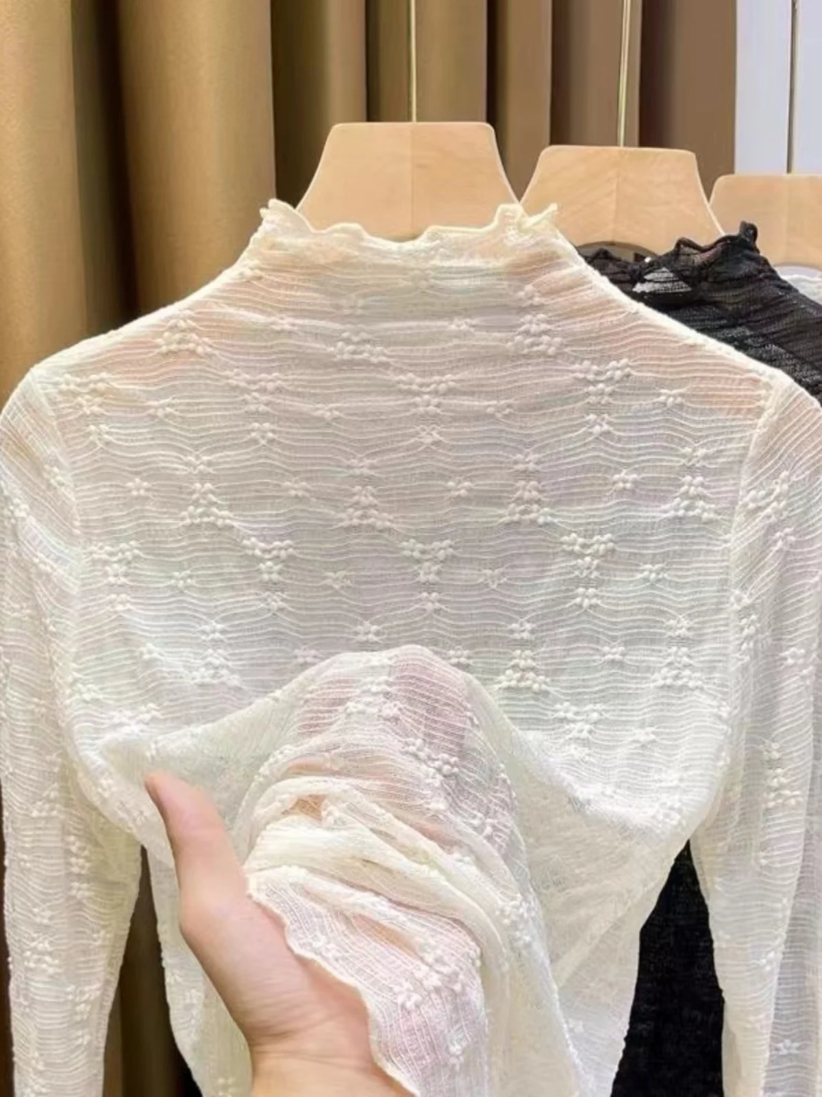 Insert en dentelle Thin Me Base irt Long Sve f col haut femme Faion printemps 2024 mélange de Polyester haut ajusté