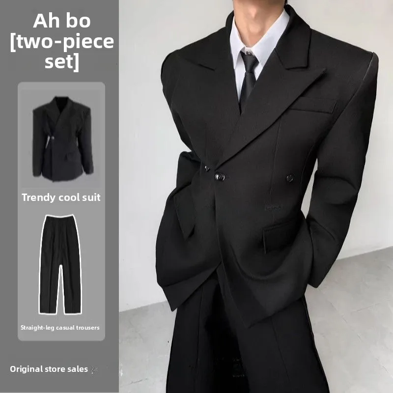 

Slim Fit Pure Color Casual Men's Suit Three-Dimensional Shoulder Pad Ins Single Button Leisure Westwear Set Standard Edition