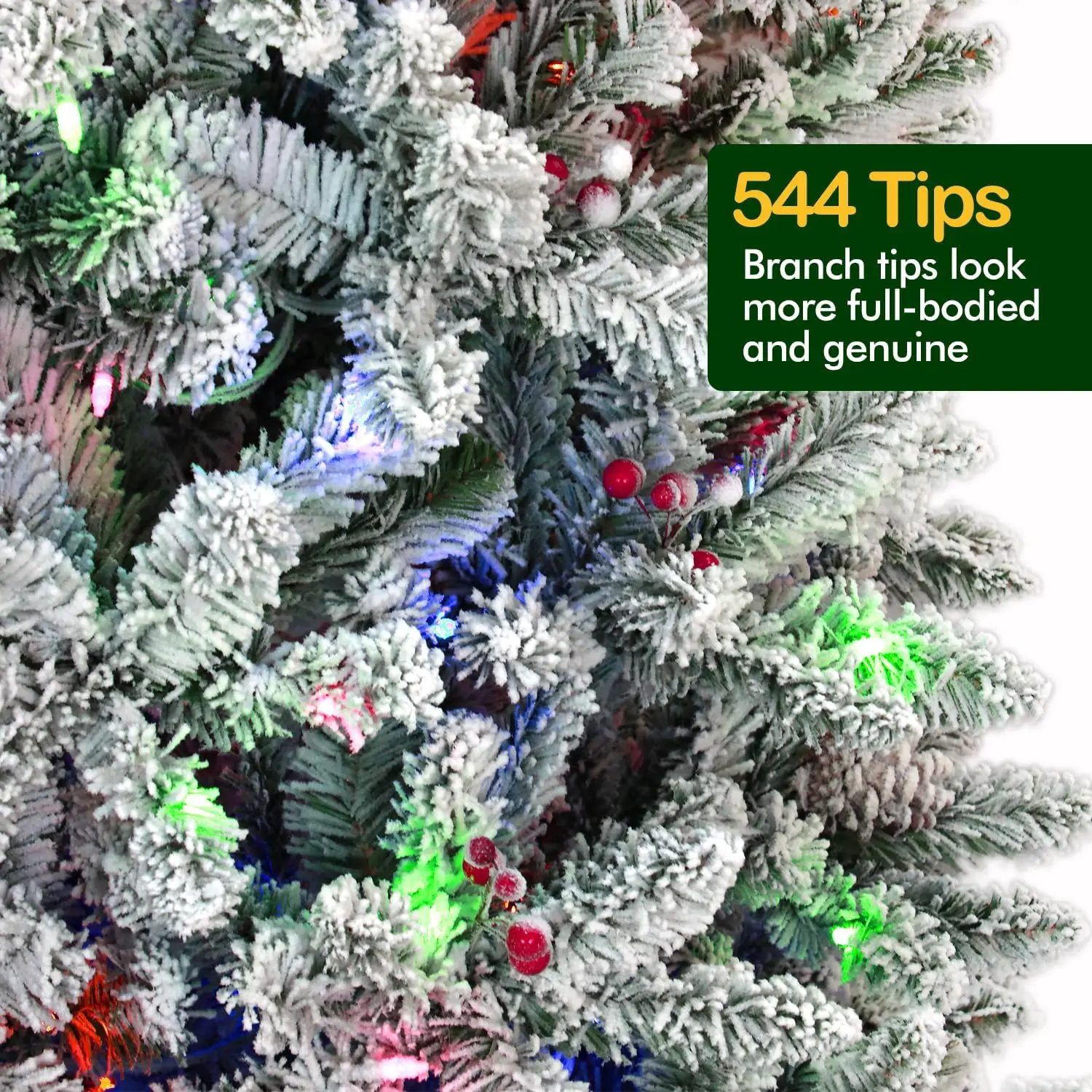 NEW 6.5 ft Prelit Snow Flocked Pencil Slim Christmas Tree, 544 PVC Branch Tips, 200 Color Changing LED Lights, Metal Stand