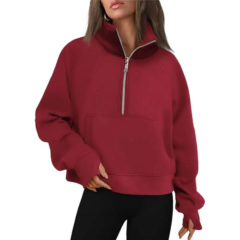 Women Sweatshirts For Casual Half Zip Open Stand Collar Tracksuits Yoga Sportwear Warm Fleece Streetwear Coats Knitwear Outwear