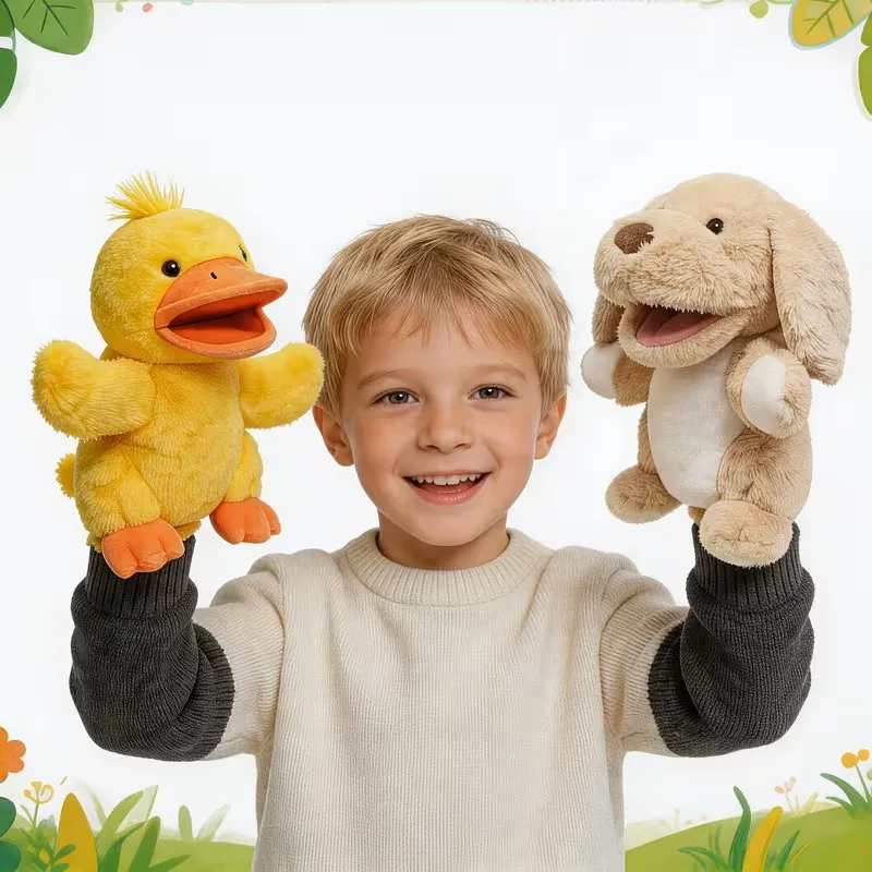 1pcs Animal Hand Puppets with Working Mouth 9.84In Plush Puppets for Toddlers Kids Storytell Role Play Show Birthday Party Gifts