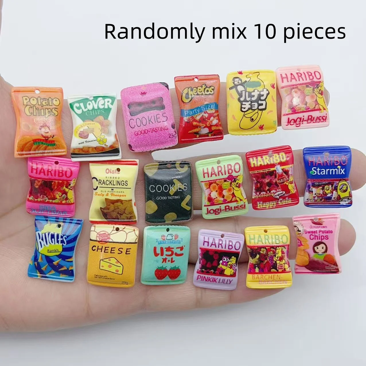 10Pcs Mixed Mini Resin Simulation Food Bag Charms Snack Package Pendants For DIY Jewelry Craft