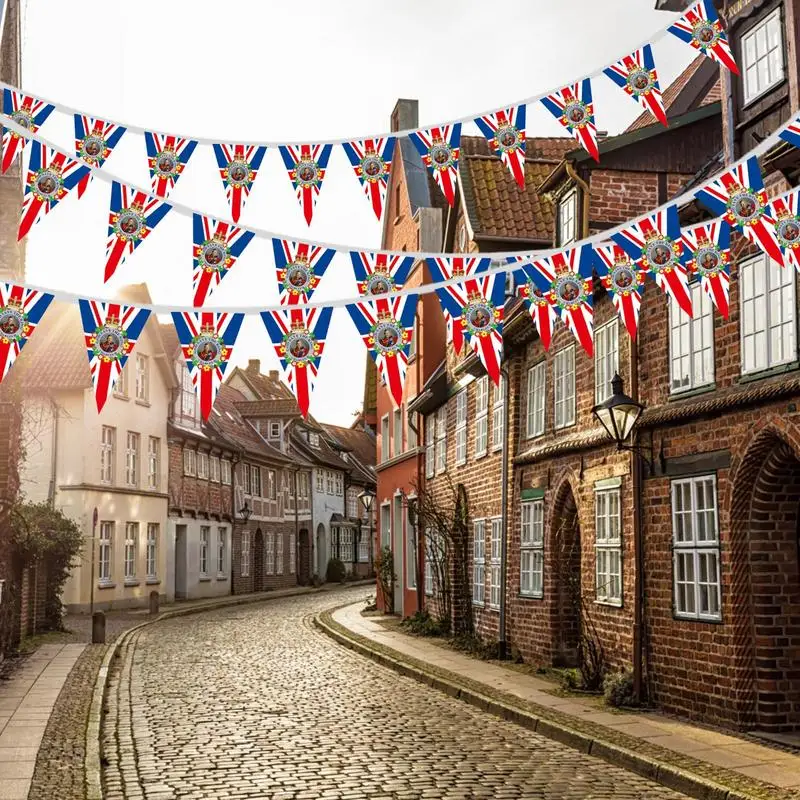 King Charles III Coronation Bunting 15Pcs Union Jack King Charles III Coronation Bunting 4.5M Royal Events Party Decorations For