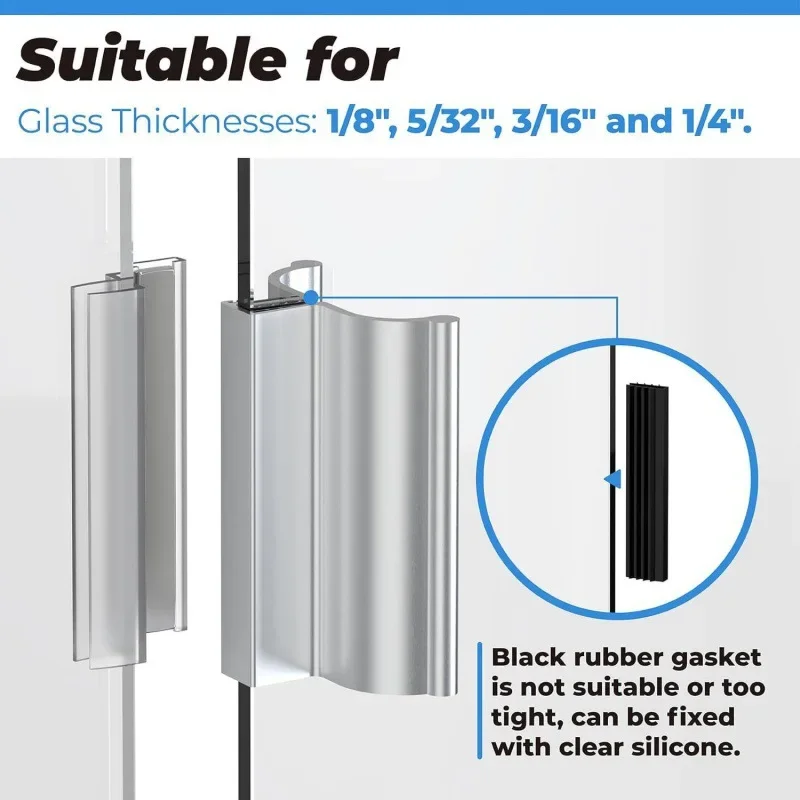 Glass shower door, shower door handle, frameless