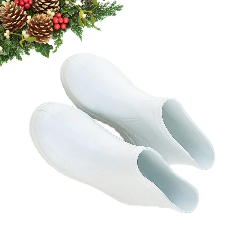 1 par de zapatos para la lluvia antideslizantes, talla 45, punta reforzada blanca, tacón grueso, suela exterior resistente al desgaste, recipiente bajo para hoteles