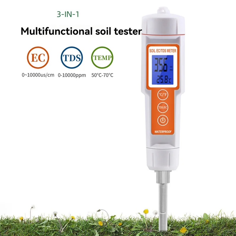 Medidor EC TDS de suelo A88X 3 en 1, Detector de suelo, probador Digital de temperatura del suelo, Monitor de temperatura del suelo, probador de conductividad