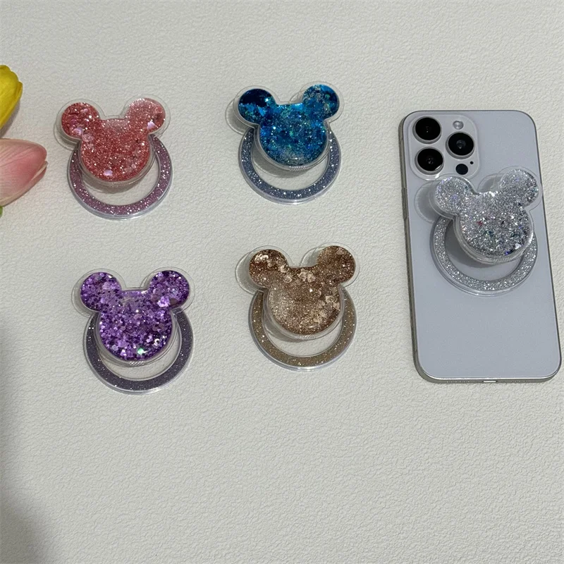 

Cartoon Mouse Liquid Quicksand Sequins Crystal Flower Floral Transparent For Magsafe Magnetic Holder Griptok Support Bracket