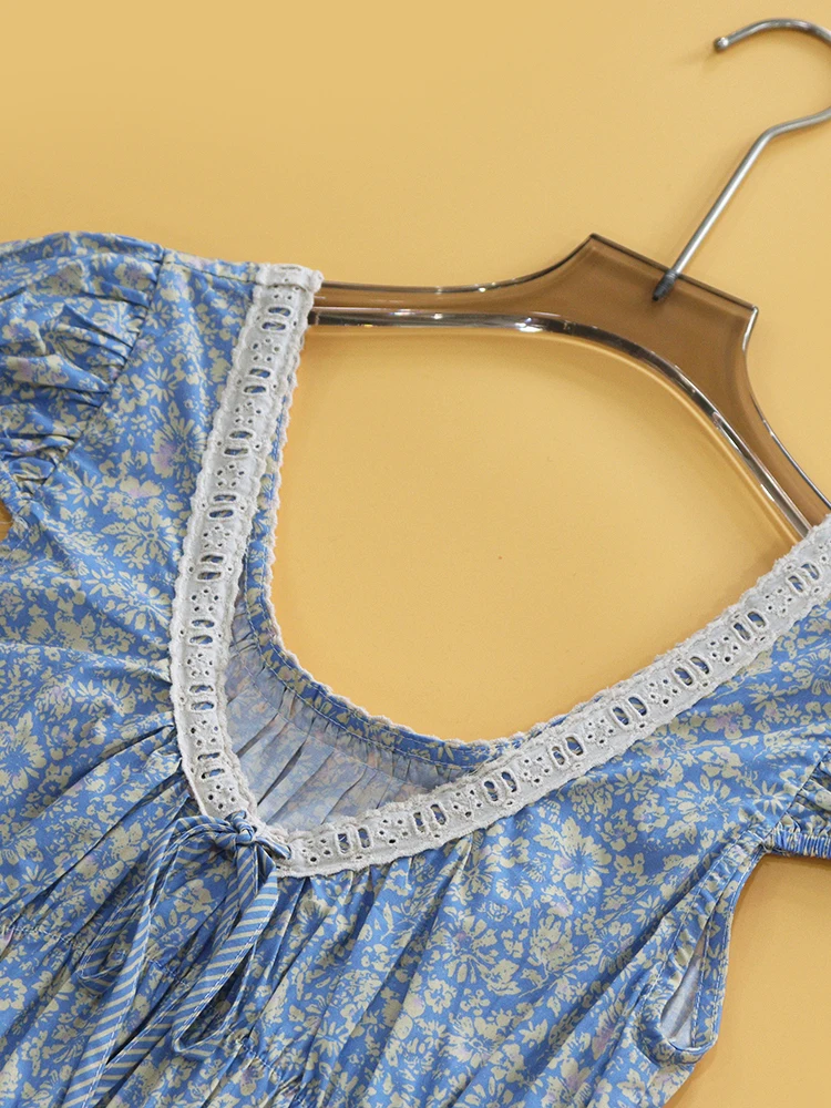 Vestido Casual de Aodão Floral Vintage com Cinto HEIDD CW2025 para Mulheres, Manga Curta, A-Line, Outono 2025