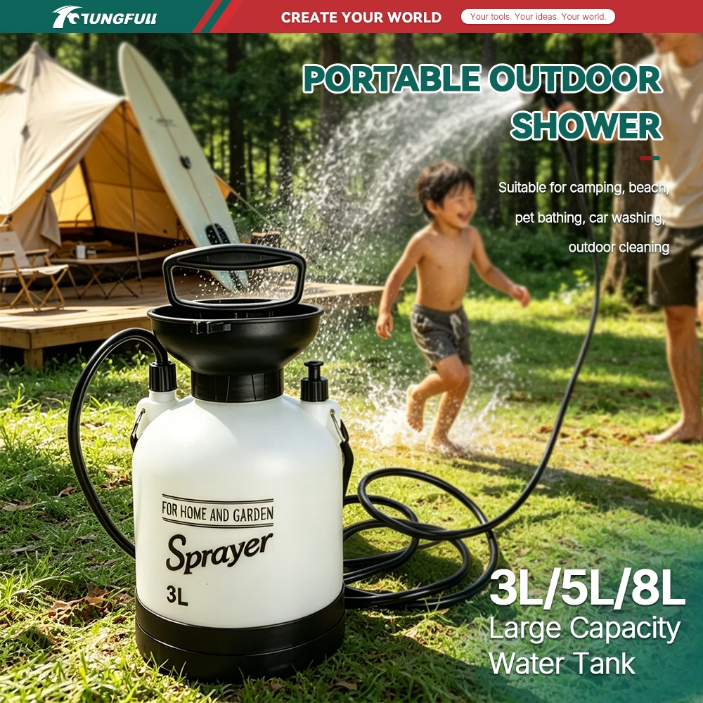Manual Pressure Portable Shower With Insulation Cover Outdoor Camping Shower Bucket For Beach Travel Pet Washing Garden Shower