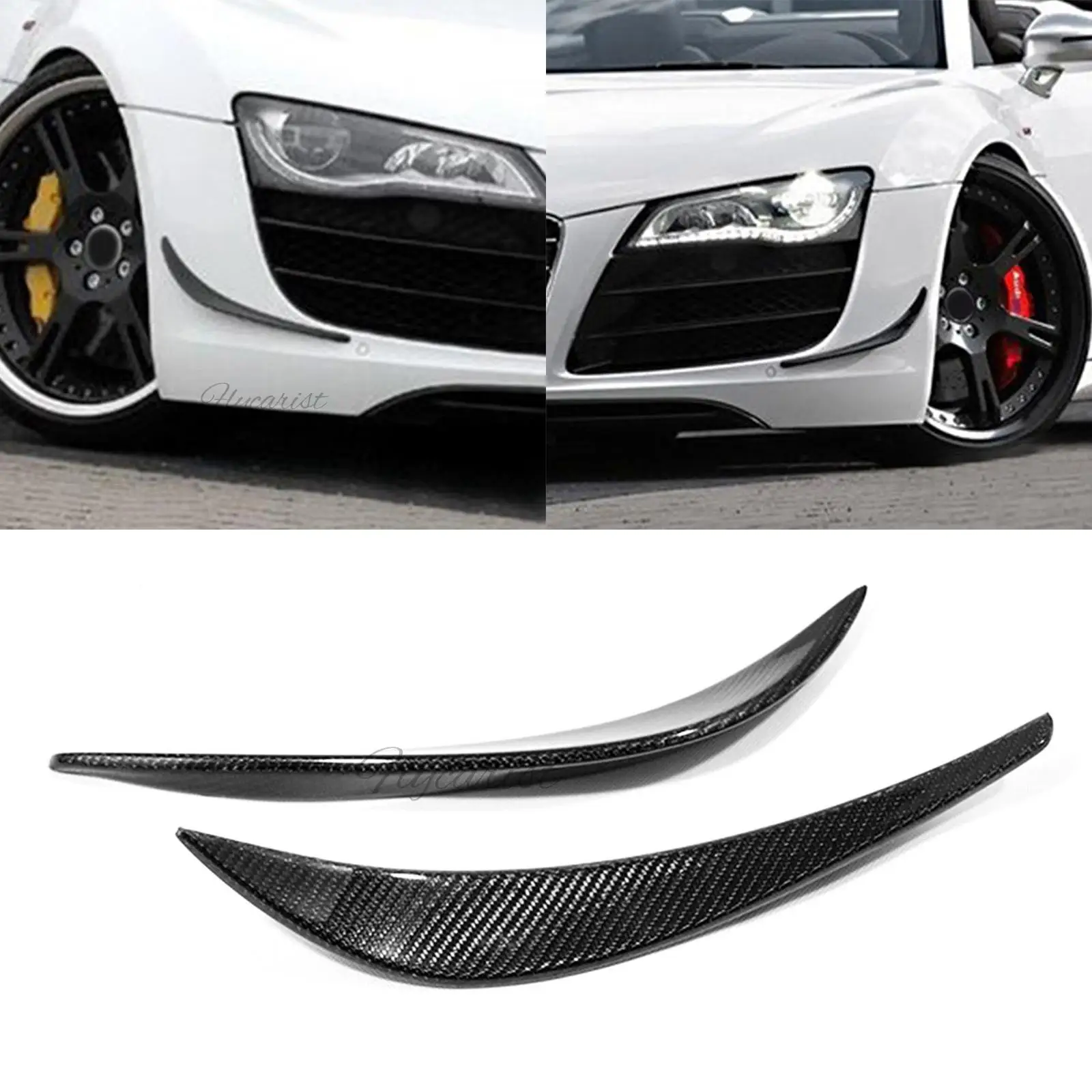 Real Carbon Front Bumper Splitters Canard Fins Side Lip for Audi R8 V8 V10 2007-2015