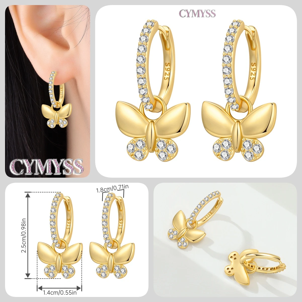 925 Sterling Silver Inlaid Zircon Butterfly Earrings Insect Element Original Design Women's Fashion Party Jewelry Gift Ear Loops S7ba1030bfd76433fba8be42b3d32b42eX