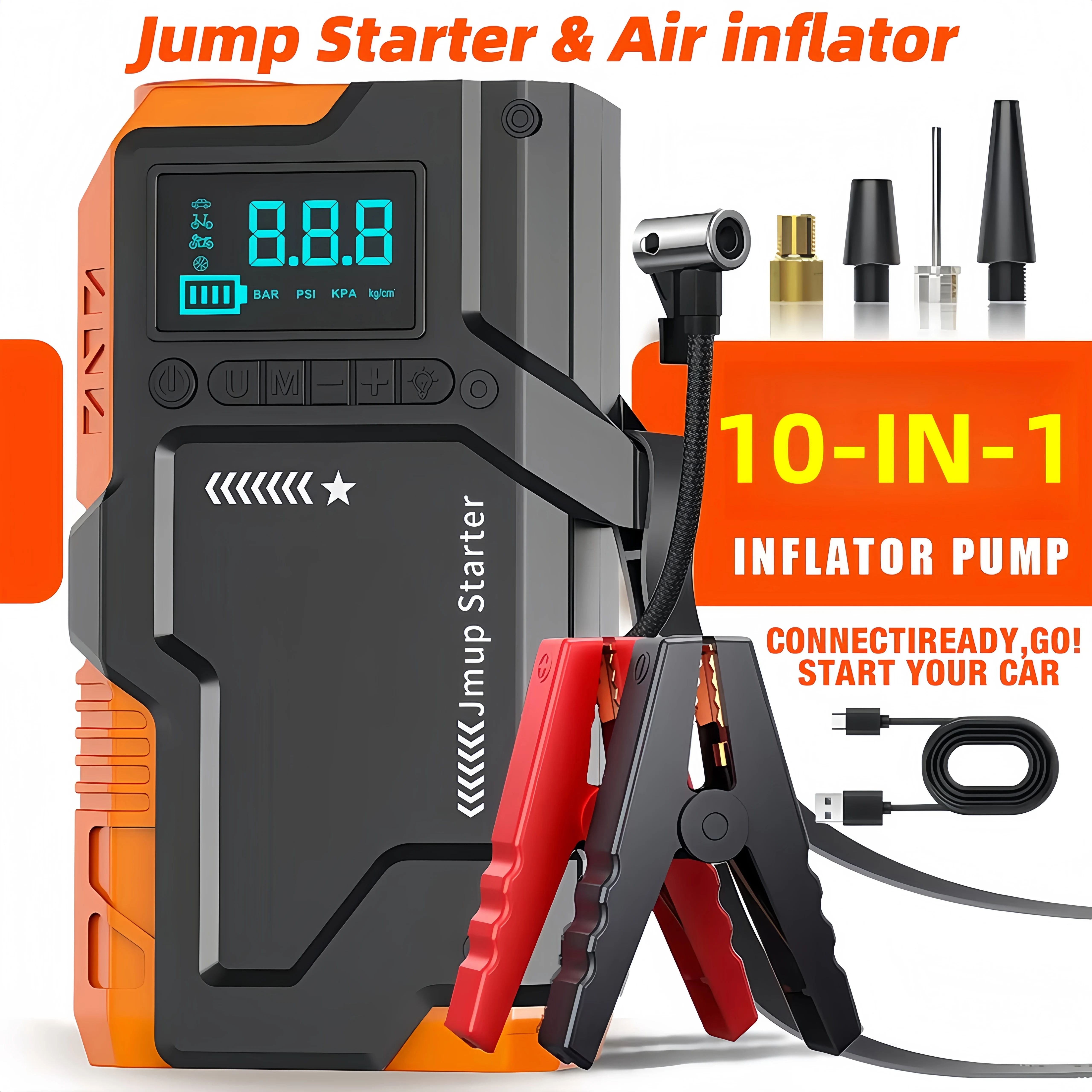 

Multifunctional wireless Vehicle Maintenance Tools, (including 180 PSI air compressor and 12/24V battery boost starter)