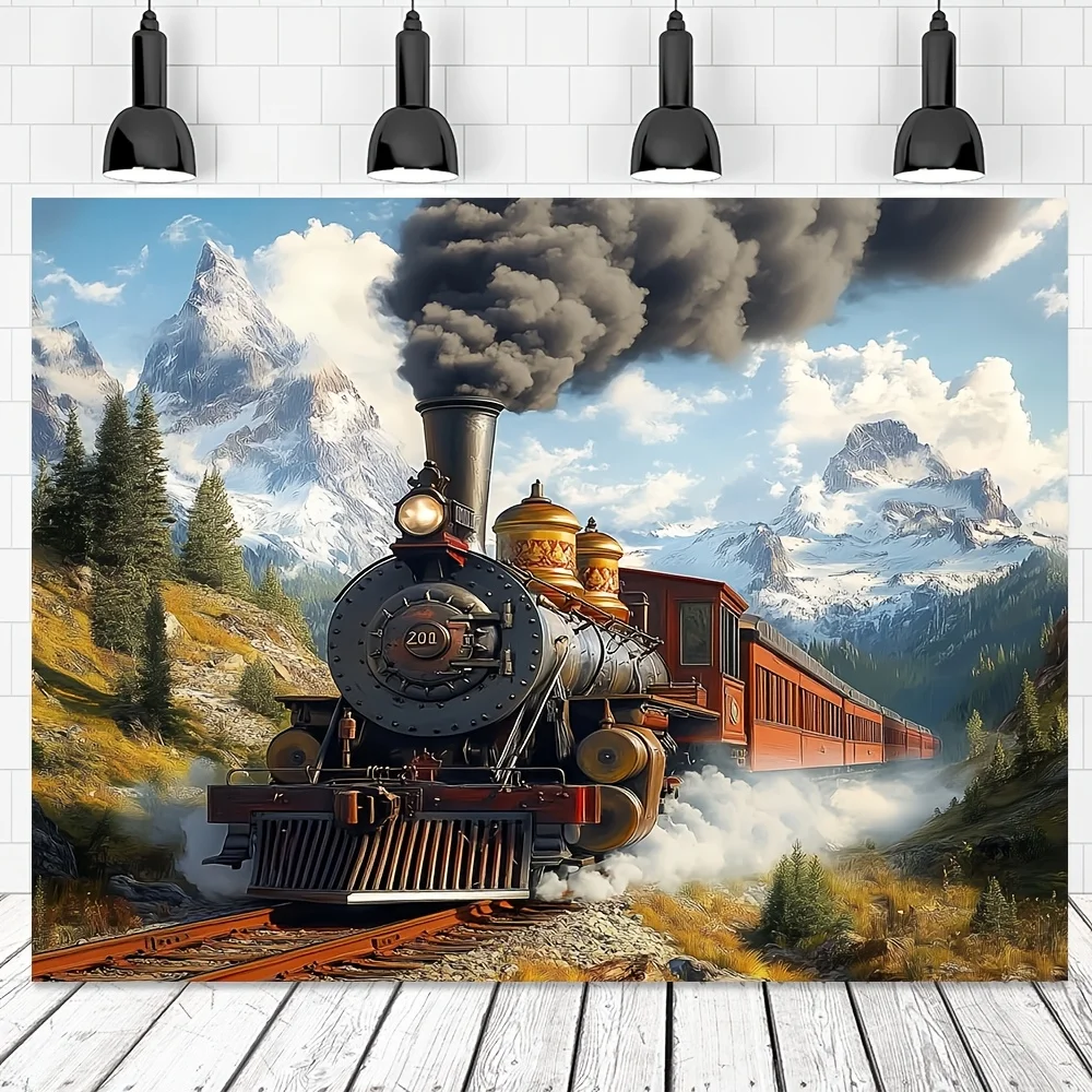 Steam Train In Mountain Landscape Tapestry Wall Hanging Art Decor Vintage Railway Scene With Snowy Peaks For Living Room Bedroom