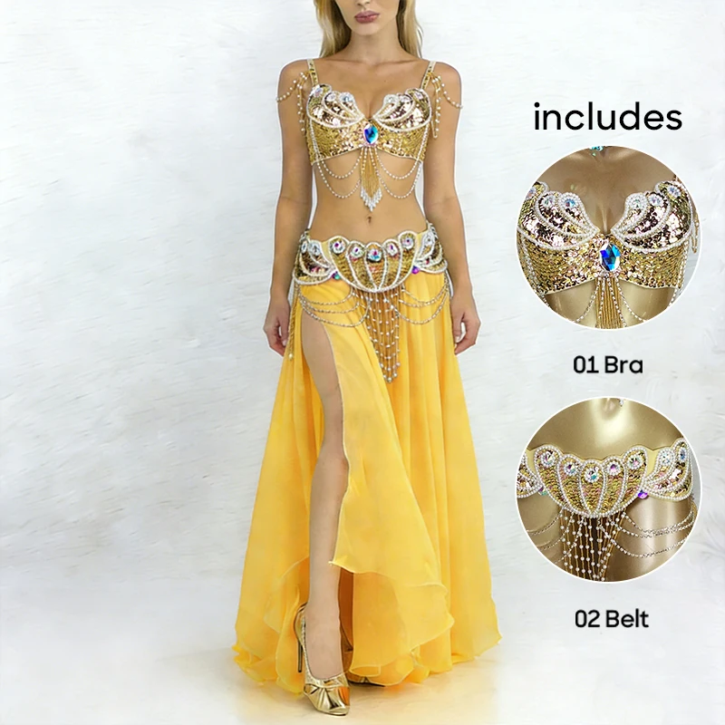 For Women Belly Dance Costum Sexy Bra and Belt 2 PCS Set Dance Accessories Strip Dance Performance Night Club Stage Catwalk Prop