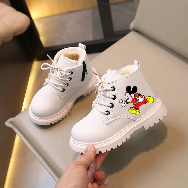 Mickey Kids Snow Boots Winter Ankle Boots Anime Cartoon Children Spring Flat Bottom Warm Boots Toddler Boys Casual Shoes