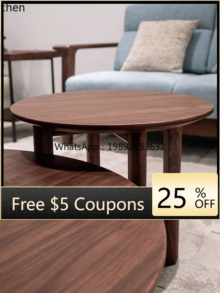 

ZZ solid wood coffee table household living room furniture simple size round coffee table combination