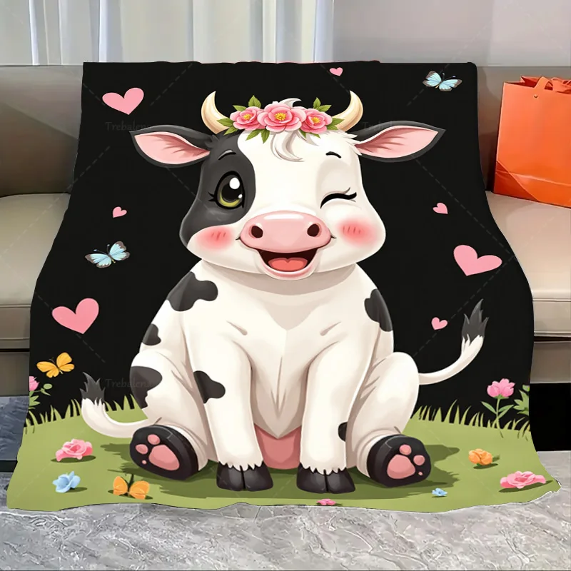 

1 шт. фланелевое одеяло с милой коровой и цветами, одеяло-уютное одеяло в стиле фермерского дома для детей