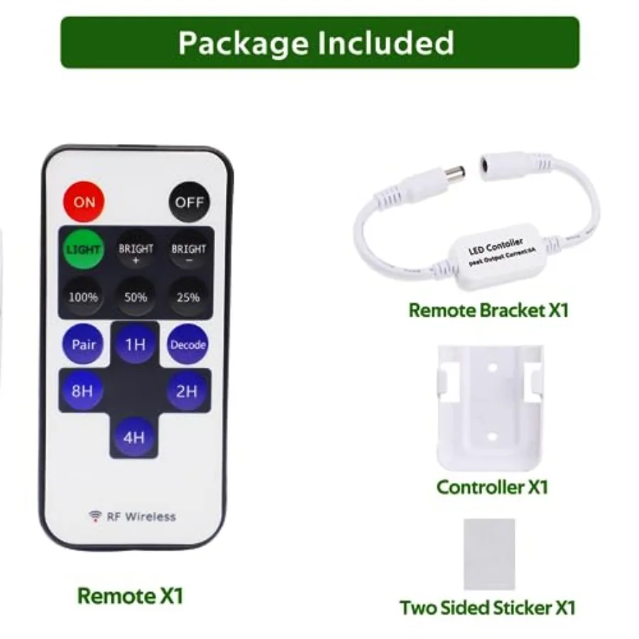 Updated Mini Remote Control for Single Color LED Strip Lights, RF Dimmer for 12V DC LED Ribbon, LED Neon Sign, Wireless Remote