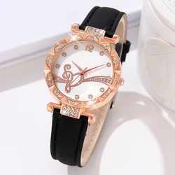 1PCS Simple Luxury Love Element Leather Strap Watch Black Casual Fashion Quartz Watch Is The Perfect Gift For Her (No Box)