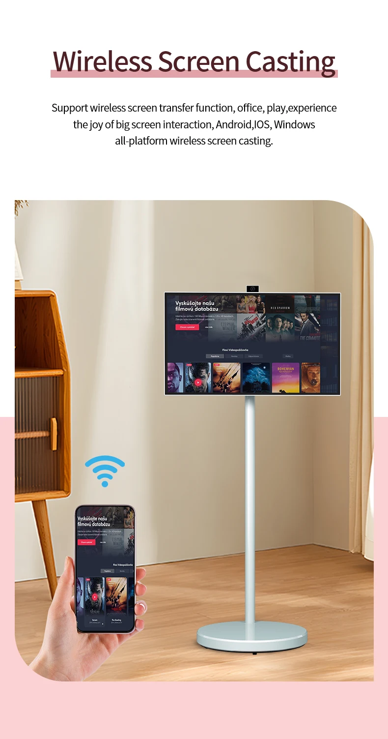 

27/32 Inch Android 13 Smart TV with Hidden Camera, Wheeled Stand Rotatable Touch Screen Tablet 100WH Large Battery Smart Display