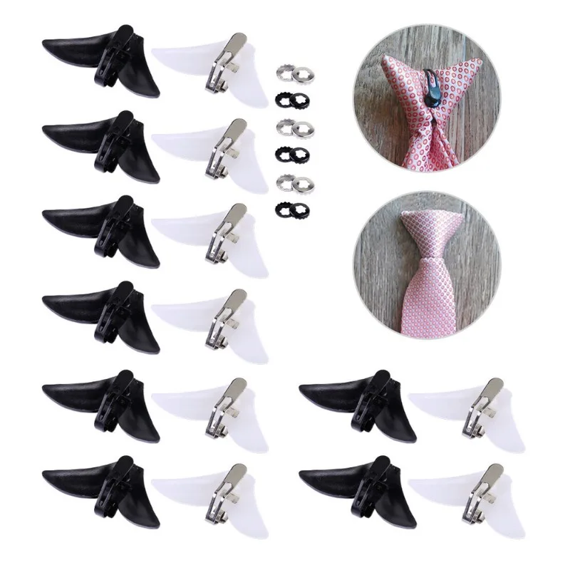 10pcs Plastic Triangle Clips Clasps for Ties Necktie Men Accessories Black White DIY Garment Clips