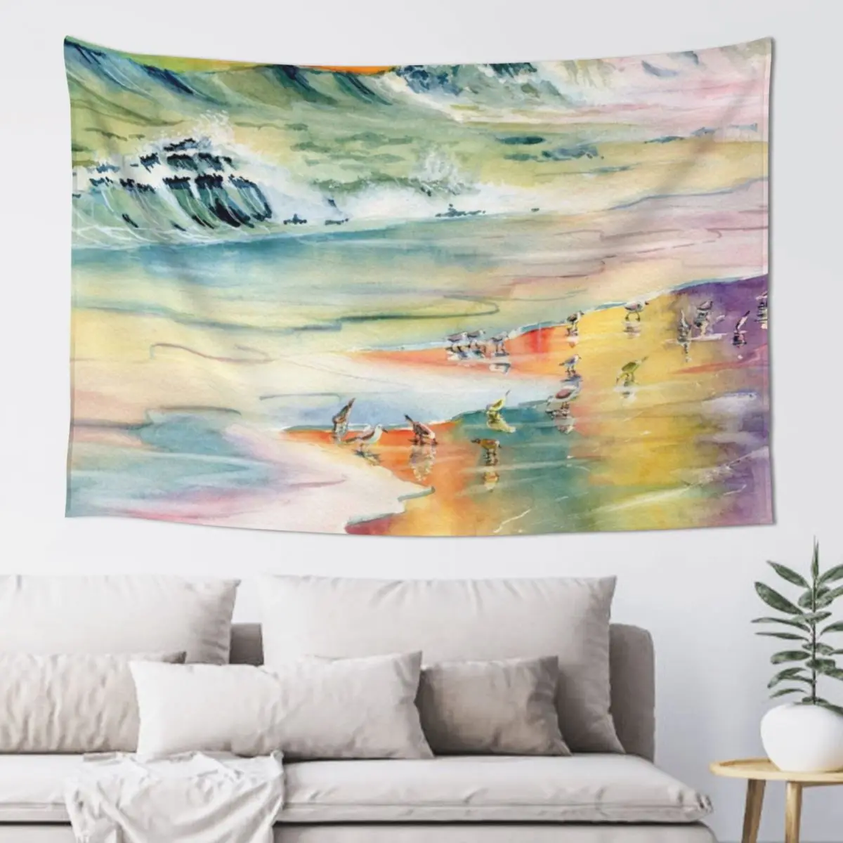 

Shoreline Watercolor Tapestry Carpet Wall Bed Room Decoration Decoration For Home Tapestry
