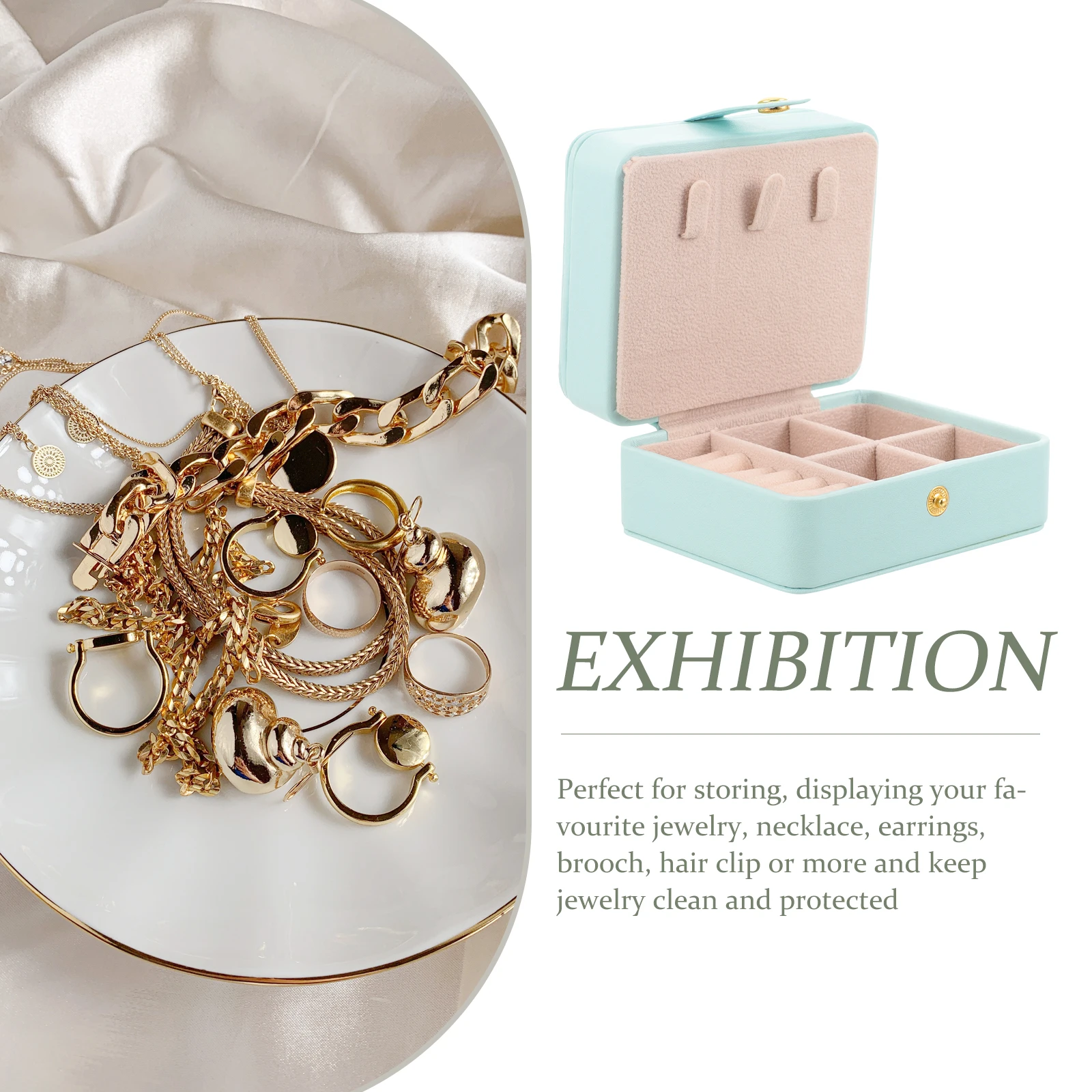 

Portable Jewelry Box Women Ring Holder Travel Case Safe Material Storage Necklaces Earrings Brooches Hair Clips Jewelry
