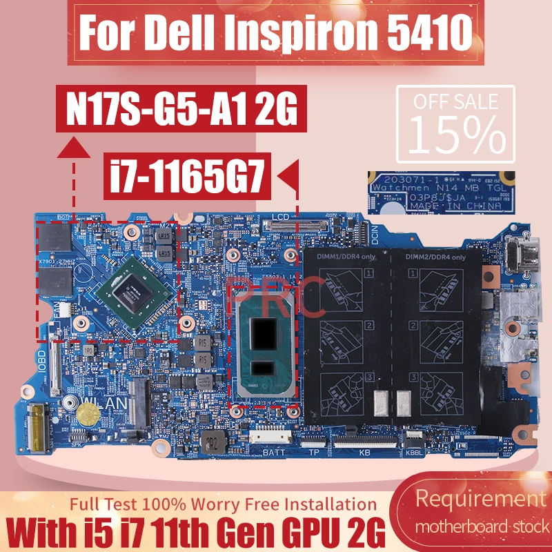 For Dell Inspiron 5410 Laptop Motherboard 203071-1 0V90F8 0TX40J 01YJ86 0R4HWM 01YJ86 i5 i7 11th Gen GPU 2G Notebook Mainboard