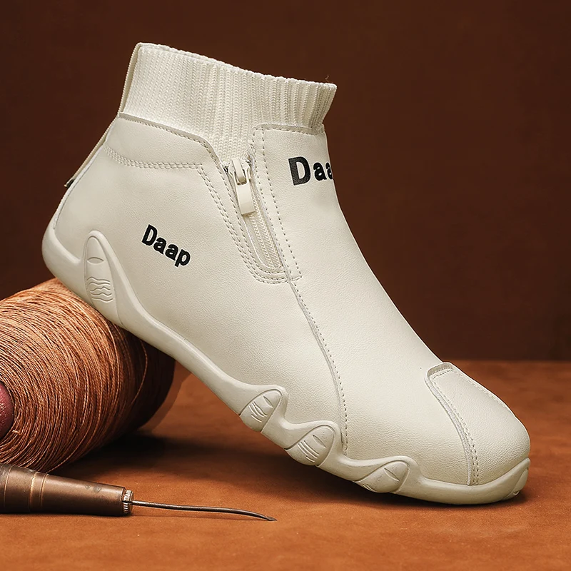 Luxury Casual Shoes for Men Round Toe Ankle Boots for Men Light Slip on Walking Shoes Outdoor Comfor Men High Top Sneakers Botas
