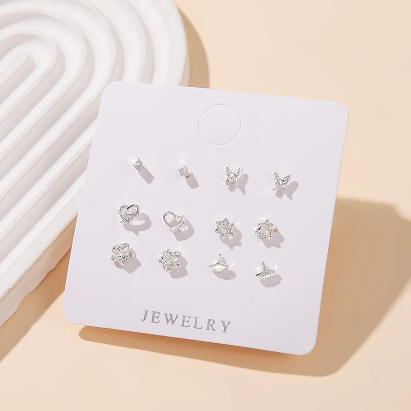 مجموعة أقراط متعددة الاستخدامات مكونة من 6 قطع من النسخة الكورية، وأقراط على شكل فيونكة الحب المدمجة، وأقراط على شكل نجمة بسيطة #5