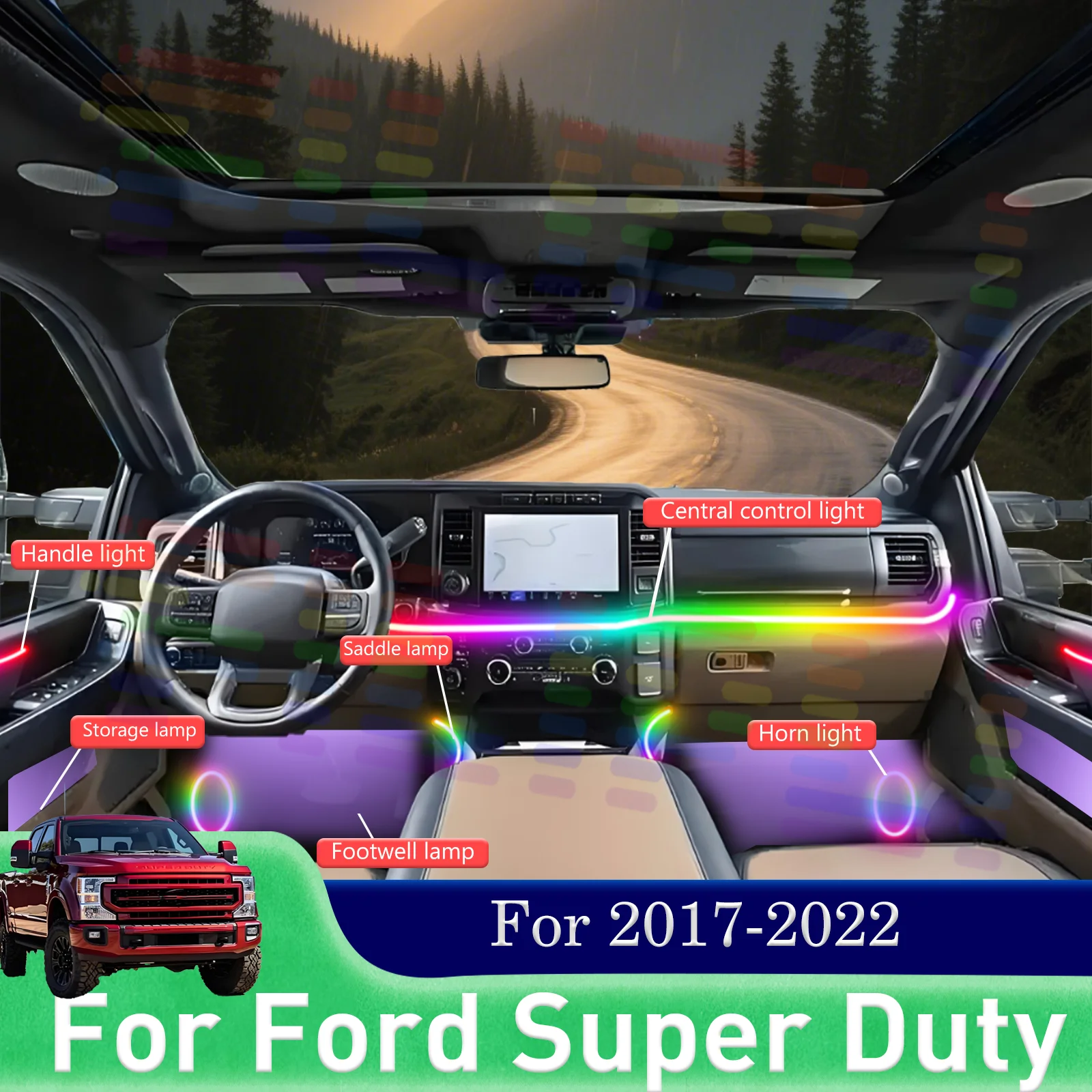 For Ford Super Duty F-250 F-350 F-450 Advanced Vehicle Mood Lighting with Our Hidden LED Bars Featuring Smartphone Integration
