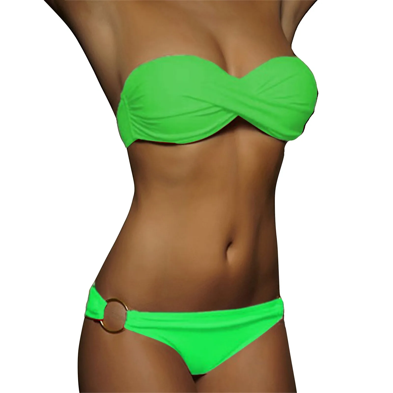 

Solid Color Metal Ring Swimsuit Two Piece Women's Detachable Suspenders High Waisted Bikini Sets Sexy Bathing Suits For Women