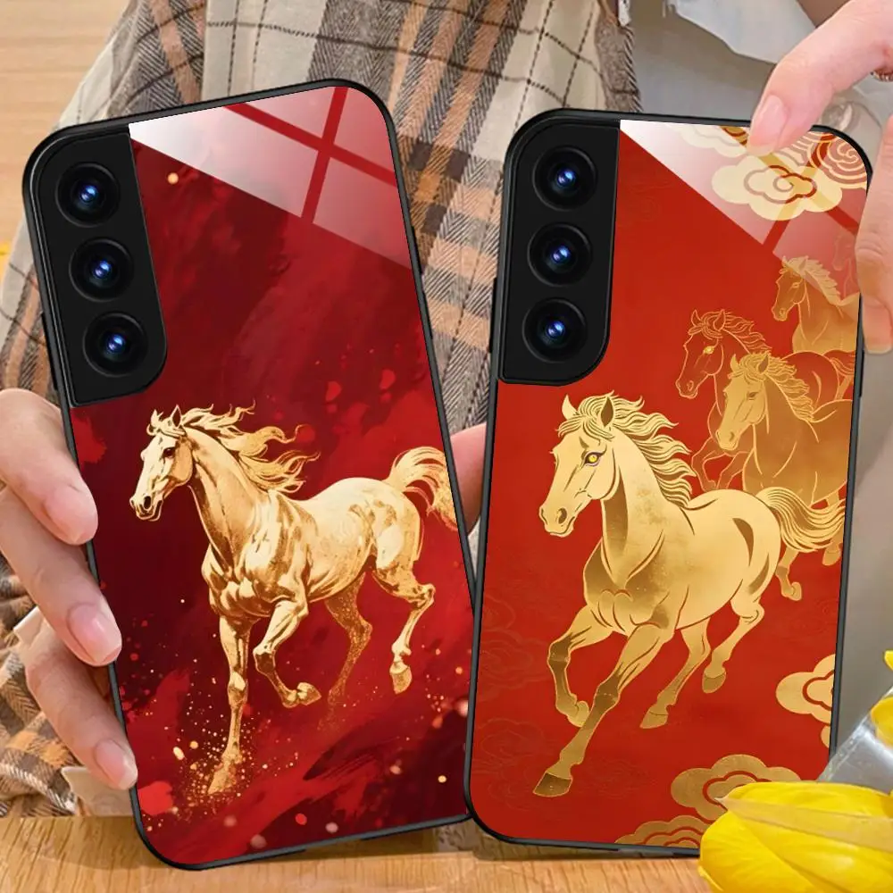 

Golden Horse Year Mobile Phone Case for Samsung Galaxy S26 S25 S24 S23 S22 S21 S20 Note20 Plus FE Ultra Glass Colorful Cover