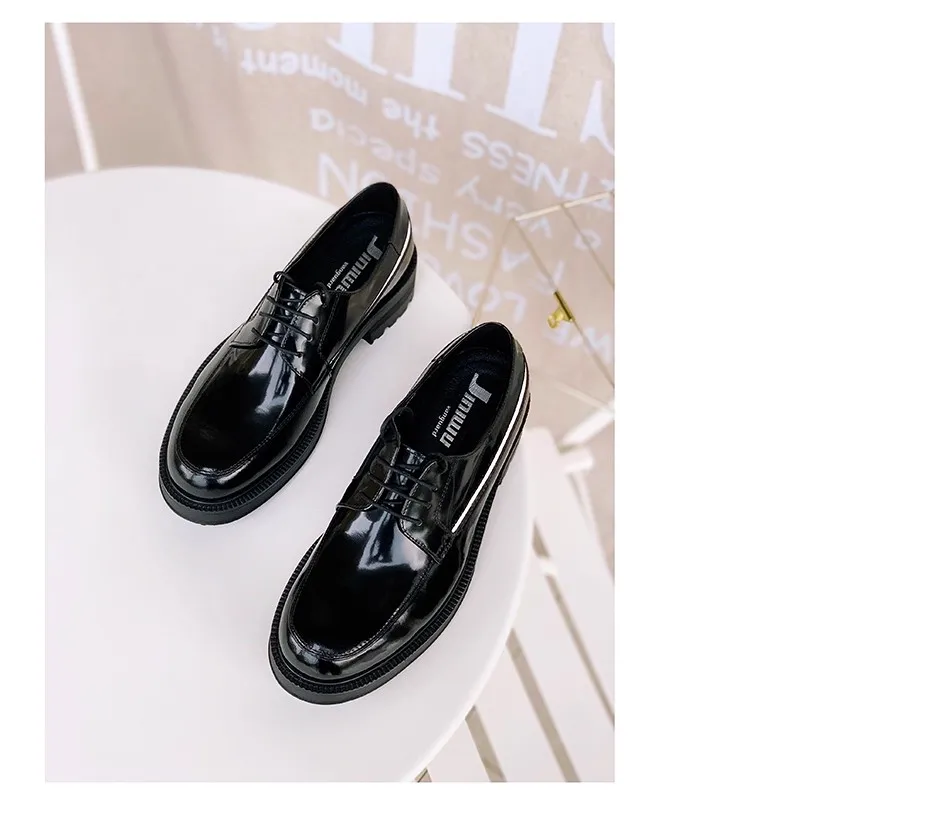 JINIWU 2026 Autumn Winter Men's Elevated Shoes, Black Cow Leather Low Top Lace Up Thick Sole Derby Dress Shoes