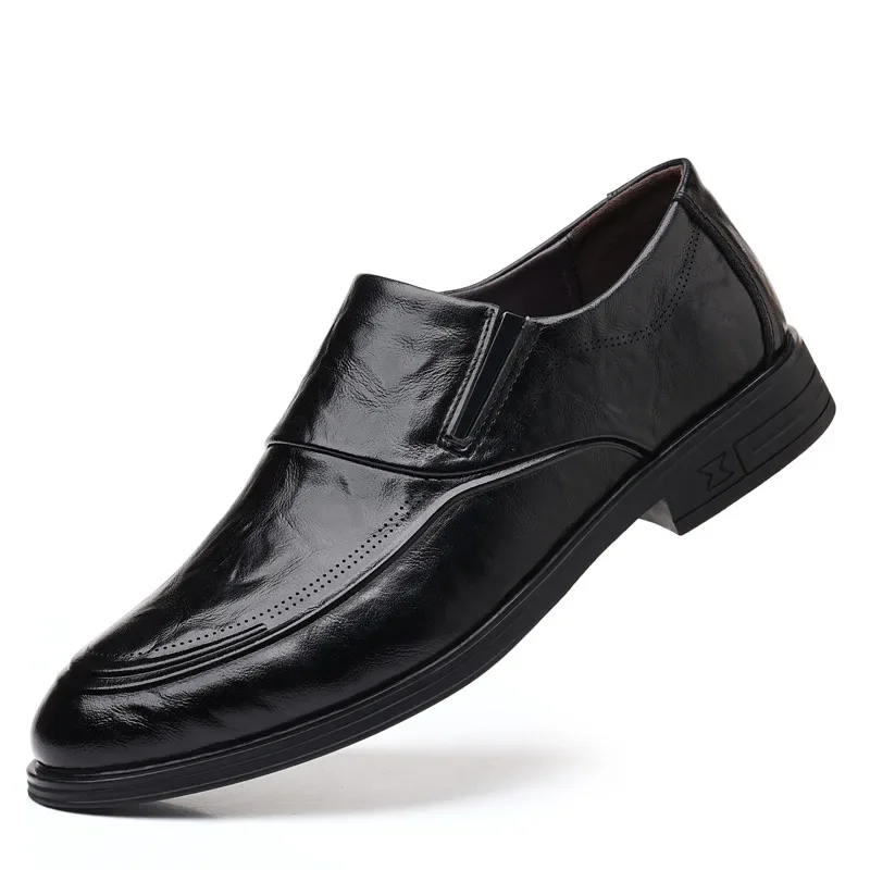 Autumn New Men Genuine Leather Dress Shoes Fashion Pointed Toe Work Business Leisure Shoes