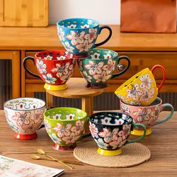 New Light Luxury Fashion Ceramic Cup Home Hand-painted Breakfast Cup Creative Milk Cup Coffee Cup Cute Oatmeal Cup Boutique