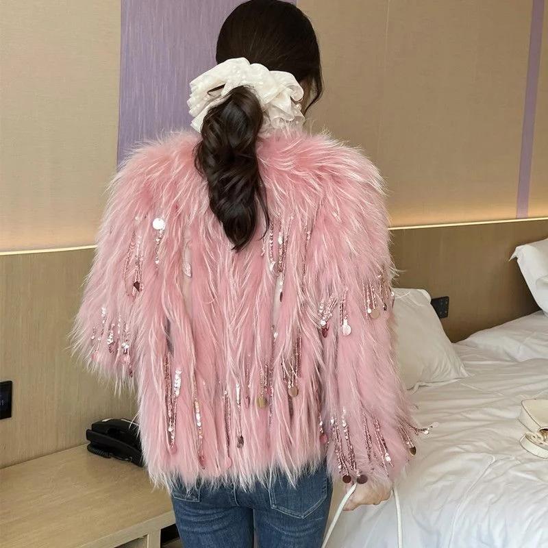 2023 Autumn And Winter New Fashion Style Slim Fit Short Tassel Name Warm Fried Street Faux Fur Coat Jacket