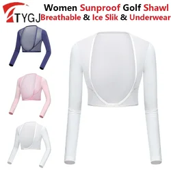 TTYGJ Ladies Breathable Golf Arm Sleeves Sunscreen Ice Silk Shawl Women Cooling Elastic Croped Tops Anti-UV Golf Underwear