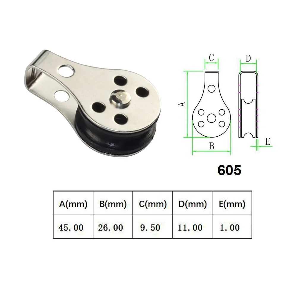 1PCS Stainless Steel 316 605 606 607 608 Pulley 60mm Blocks Rope Pulley Nylon Sheave Single Lashing Eye For 2mm To 8mm Rope